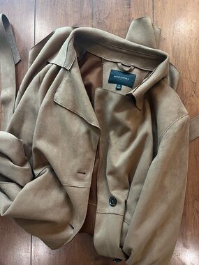 Banana Republic “suede ish” Tan Belted Trench Coat